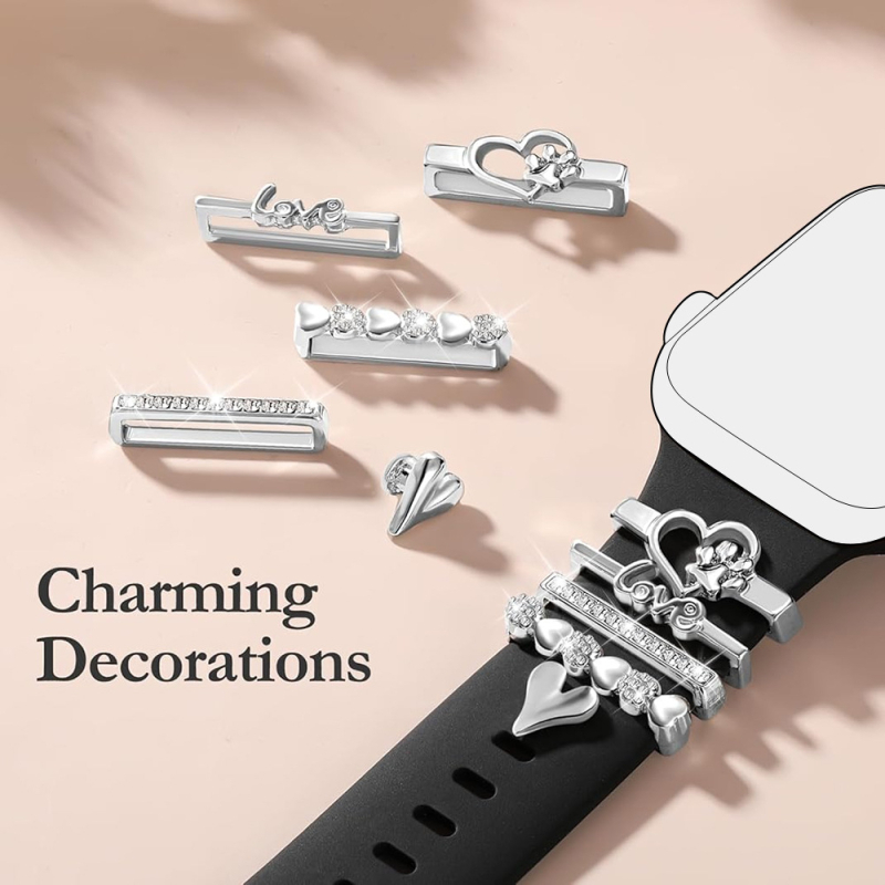 Apple Watch силиконова лента с диамантена украса - кучешка лапа и сърце