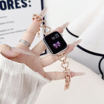 Metalna lančana narukvica za sat sa dijamantima u obliku srca za Apple S11, Huawei i Xiaomi