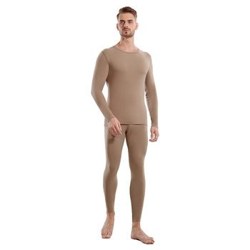 Set termic masculin pentru toamnă-iarnă, din amestec lână-mătase, antibacterian 7A, fără cusături, top cu mânecă lungă și pantaloni