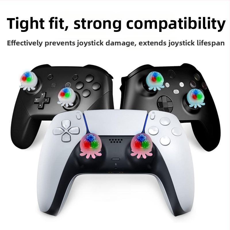 Svetlé krytky joystickov pre PS5/PS4, silikónové krytky s trojfarebným LED podsvietením, krytky tlačidiel Xbox/Switch Pro ovládača