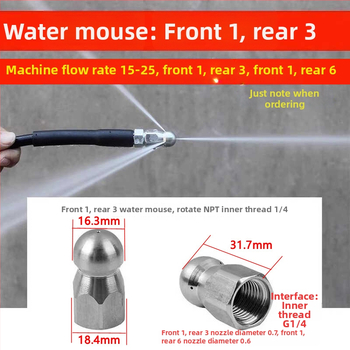 Kompaktný vysokotlaký čistiaci nástroj na rúry a kuchynské odtoky, čistiaca hlava – príslušenstvo