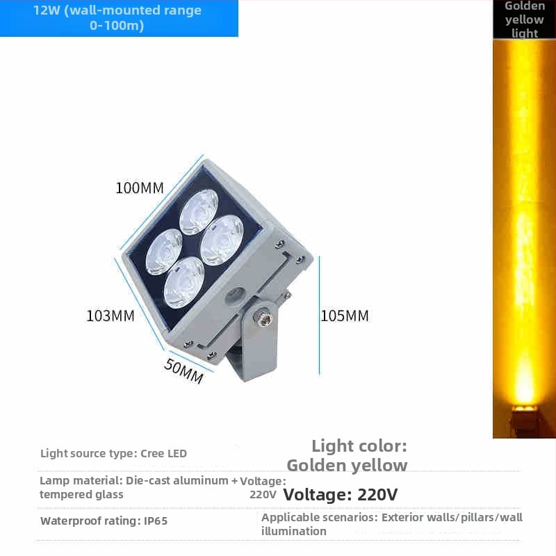 LED vonkajší vodotesný stenový projektor, IP65, vysoký jas, osvetlenie fasády