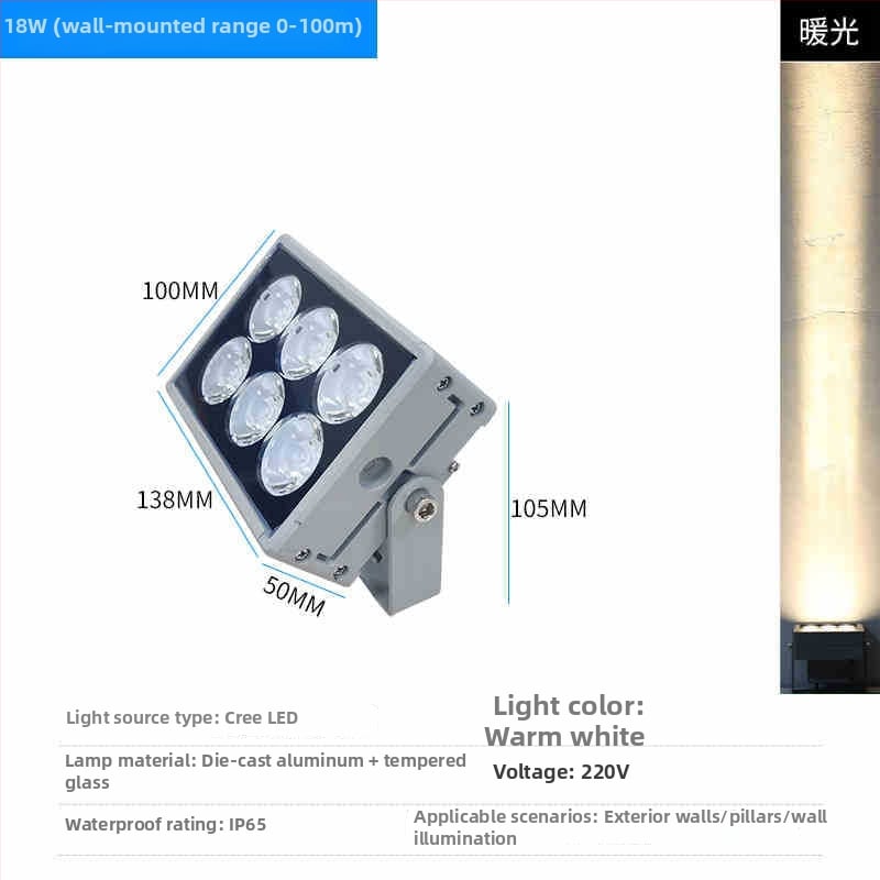 LED vonkajší vodotesný stenový projektor, IP65, vysoký jas, osvetlenie fasády