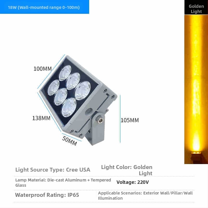 LED vonkajší vodotesný stenový projektor, IP65, vysoký jas, osvetlenie fasády