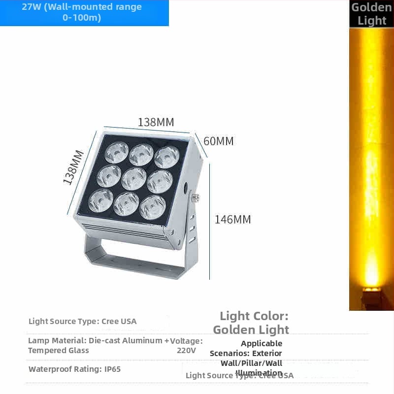 LED vonkajší vodotesný stenový projektor, IP65, vysoký jas, osvetlenie fasády