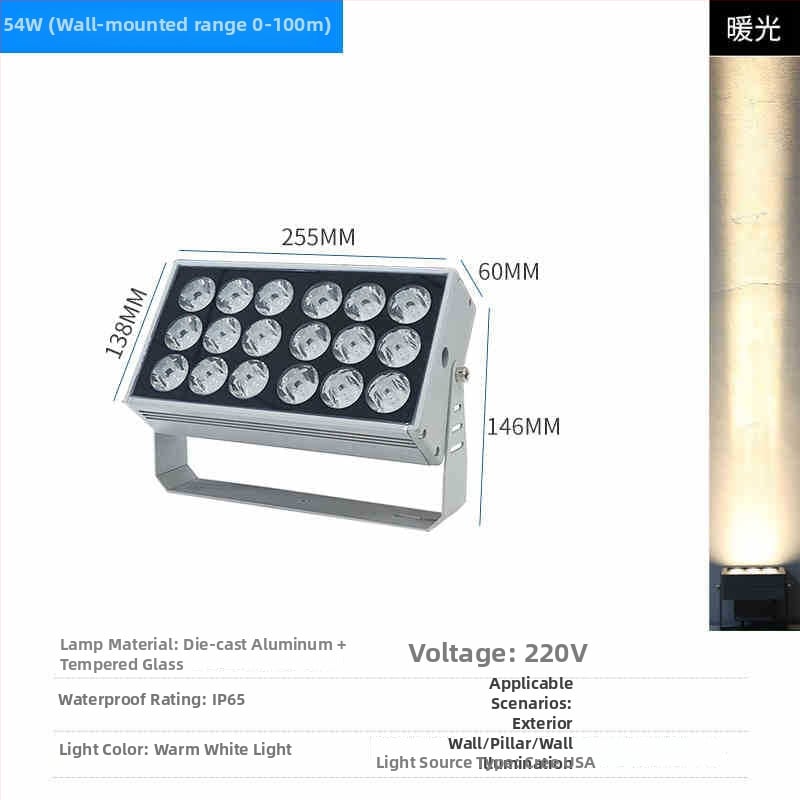 LED vonkajší vodotesný stenový projektor, IP65, vysoký jas, osvetlenie fasády