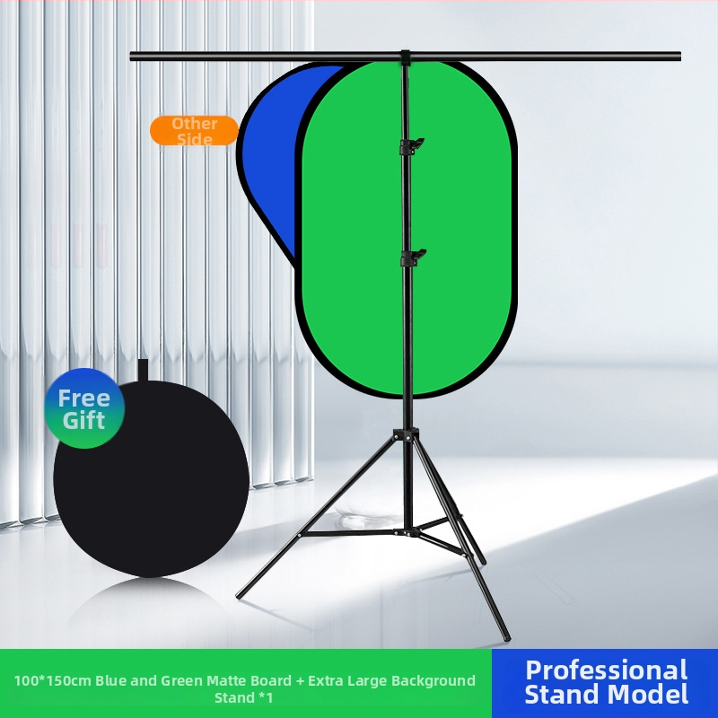 Dvojstranný skladací pozadie panel so zelenou látkou pre portrétovú fotografiu a videá; jedna strana zelená, druhá modrá; rozmery 50 cm, rozšírenie 100×150 cm; materiál: polyester-bavlna.