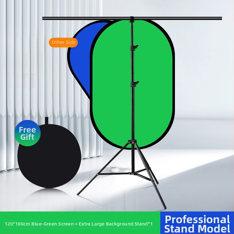 Dvojstranný skladací pozadie panel so zelenou látkou pre portrétovú fotografiu a videá; jedna strana zelená, druhá modrá; rozmery 50 cm, rozšírenie 100×150 cm; materiál: polyester-bavlna.