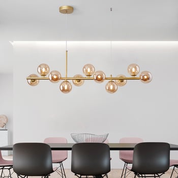 Dizajnový reštaurčný luster, postmoderný minimalistický, dlhý sklenený luster v škandinávskom štýle