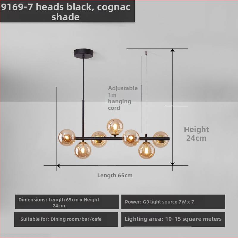 Dizajnový reštaurčný luster, postmoderný minimalistický, dlhý sklenený luster v škandinávskom štýle