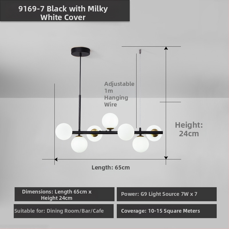 Dizajnový reštaurčný luster, postmoderný minimalistický, dlhý sklenený luster v škandinávskom štýle