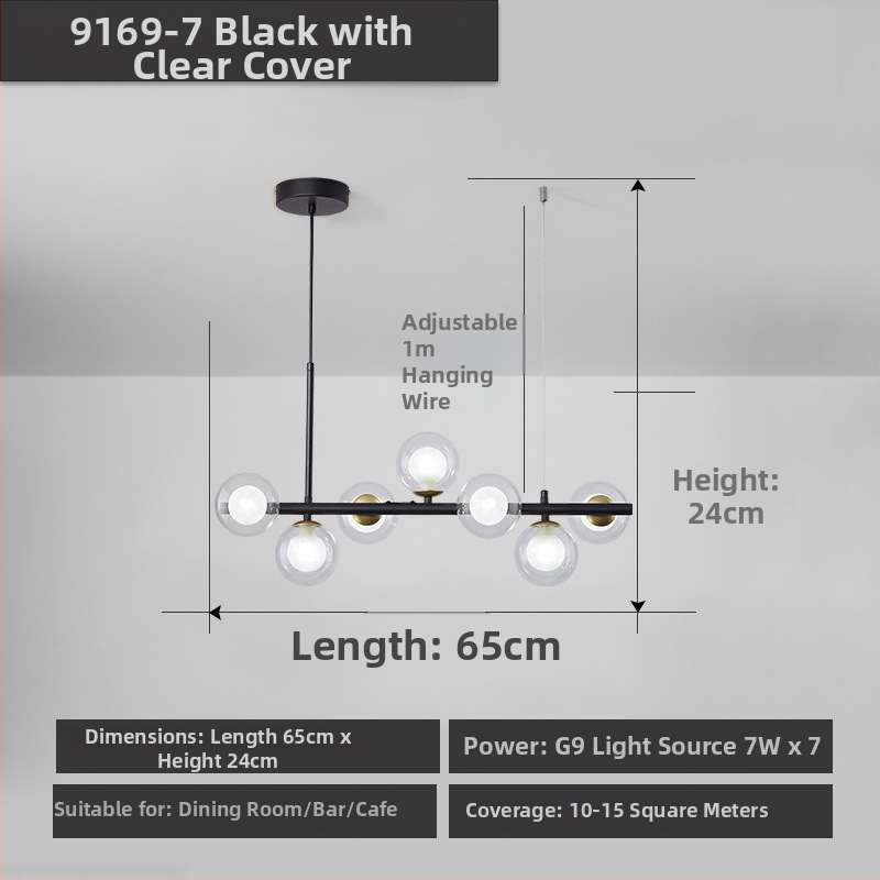 Dizajnový reštaurčný luster, postmoderný minimalistický, dlhý sklenený luster v škandinávskom štýle