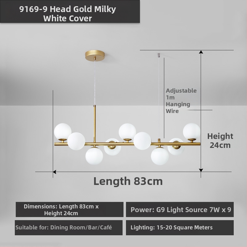 Dizajnový reštaurčný luster, postmoderný minimalistický, dlhý sklenený luster v škandinávskom štýle