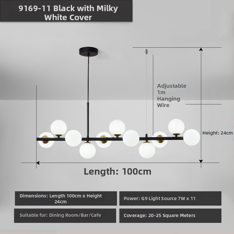 Dizajnový reštaurčný luster, postmoderný minimalistický, dlhý sklenený luster v škandinávskom štýle