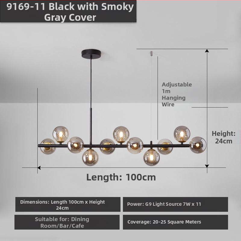 Dizajnový reštaurčný luster, postmoderný minimalistický, dlhý sklenený luster v škandinávskom štýle