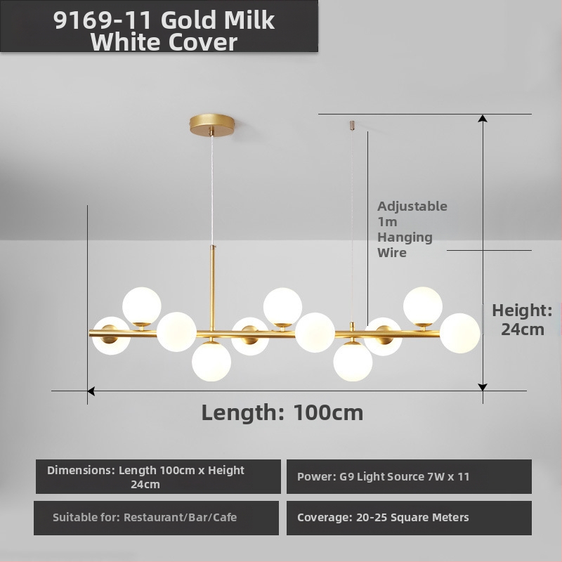 Dizajnový reštaurčný luster, postmoderný minimalistický, dlhý sklenený luster v škandinávskom štýle