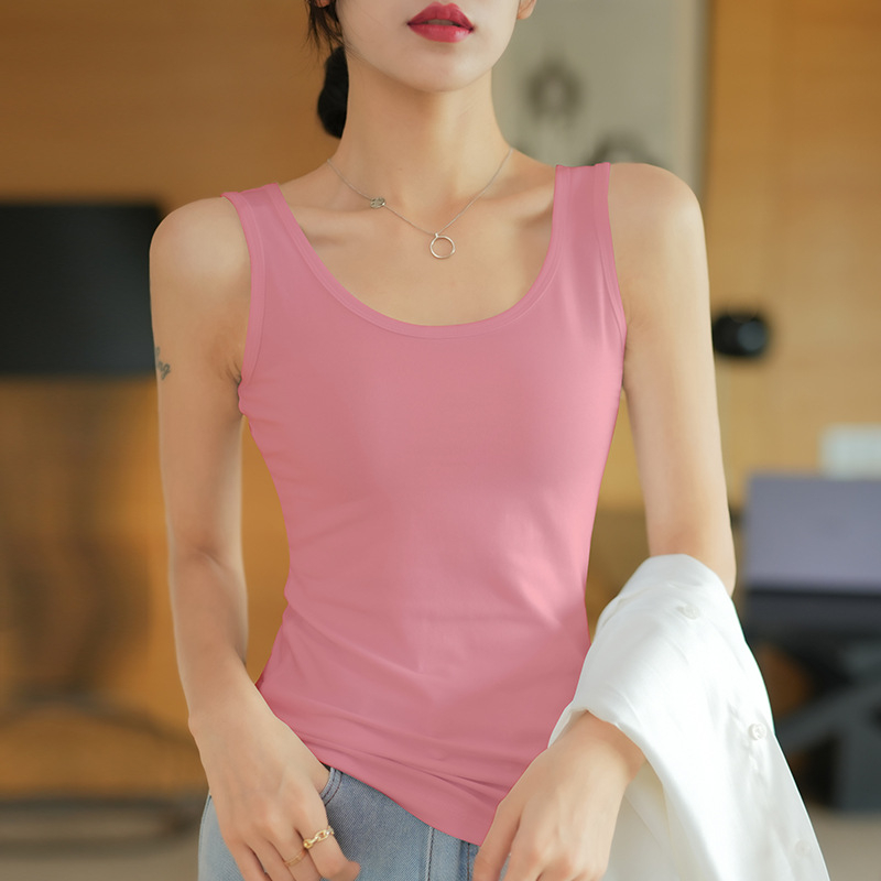 Дамски бял памучен потник за лято, Slim fit, U-образно деколте, с красив гръб, подходящ както за външно носене, така и като базов топ.