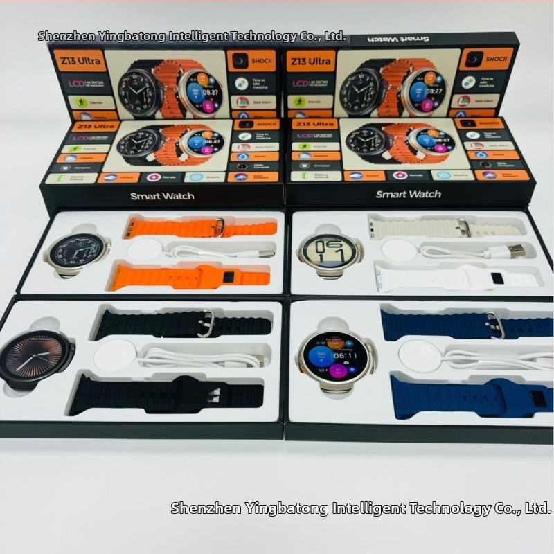 Ceas inteligent Z13 Ultra cu apeluri Bluetooth, cadran rotund, curea silicon, încărcare wireless, monitorizare ritm cardiac și pași, compatibil iOS