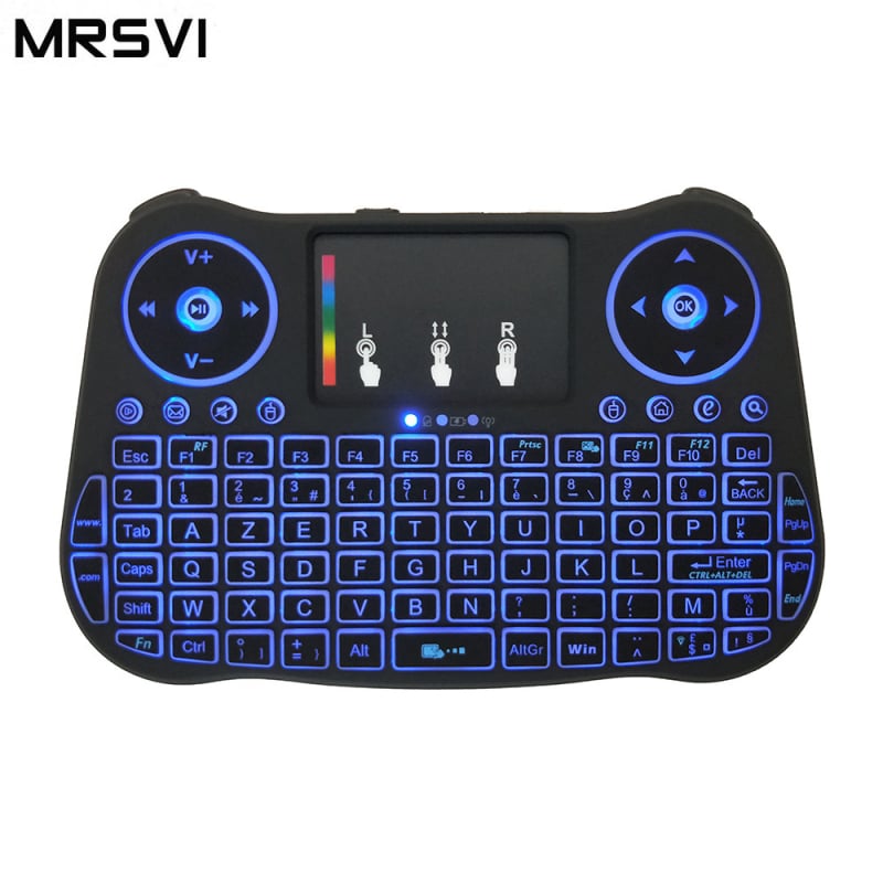 MT08 mini háttérvilágítású billentyűzet Air Mouse-szal, vezeték nélküli 2,4 GHz, 78 gomb