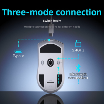 Bluetooth tri režimová ľahká herná myš pre súťažné kategórie PAW3395 PAW3311 prispôsobiteľná