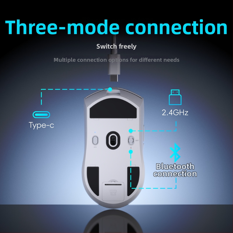 Bluetooth tri režimová ľahká herná myš pre súťažné kategórie PAW3395 PAW3311 prispôsobiteľná