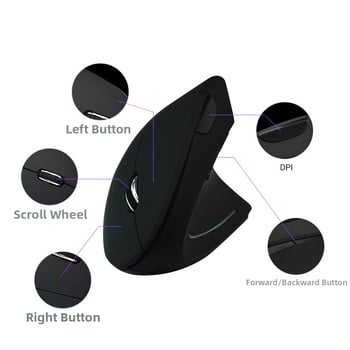Nová piata generácia vertikálnej bezdrôtovej ergonomickej myši pre pravú ruku, bočné uchopenie, 2.4 GHz