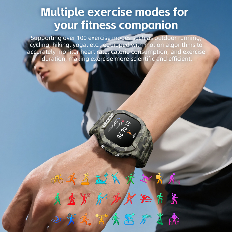 Ceas inteligent pentru sporturi în aer liber cu lanternă, analiză a somnului și monitorizare ritm cardiac – oxigen din sânge, tensiune arterială, numărător de pași, apeluri Bluetooth, notificări inteligente, rezistent la înot, ecran TFT 1.75 inch, carcasă 