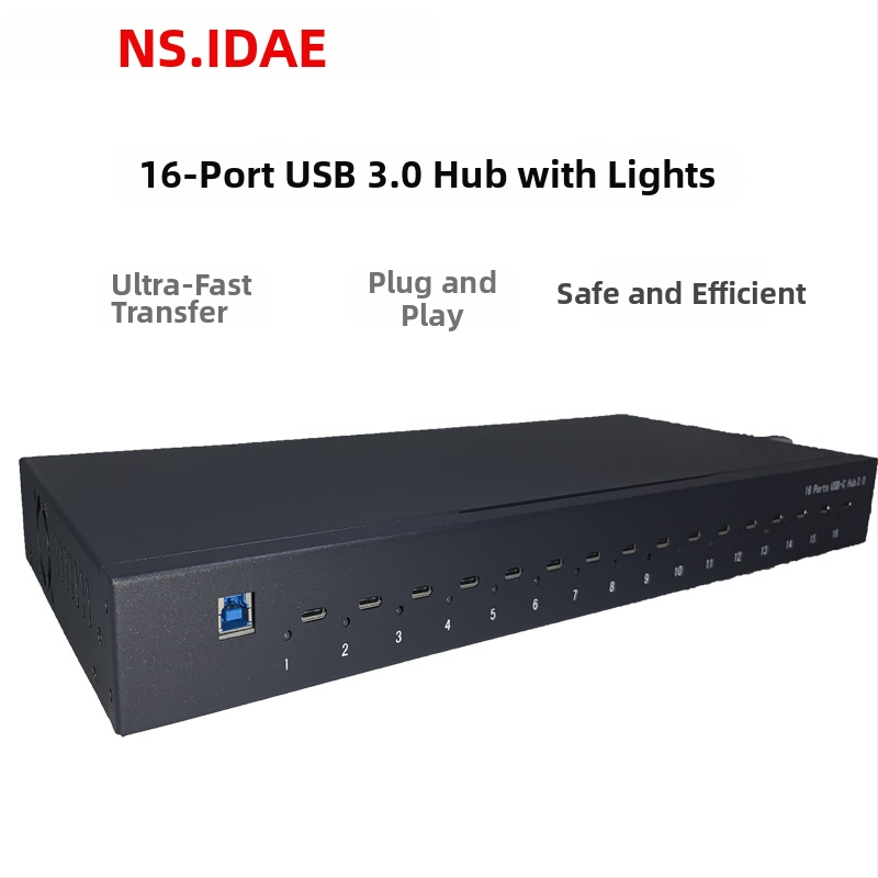 16-portový Type-C rack hub – rozšírenie, viacprotokolový splitter, vysokorýchlostný USB-C hub