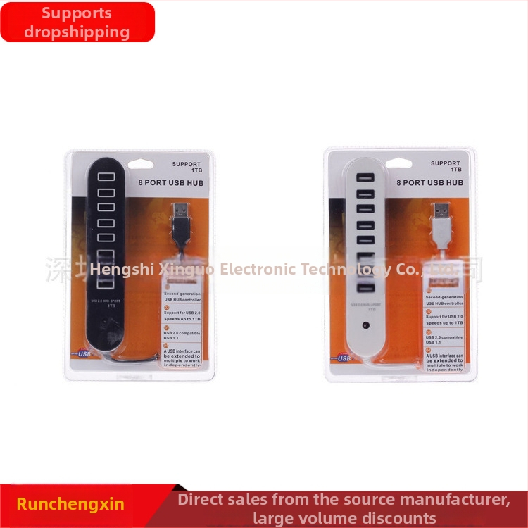 Dlhý USB 2.0 hub s 8 portami, viacfunkčný