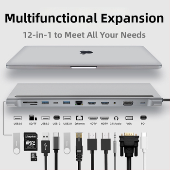 USB 3.0 dvojité HDMI MST viacmonitorová dokovacia stanica pre notebook Type-C 12-v-1 hub