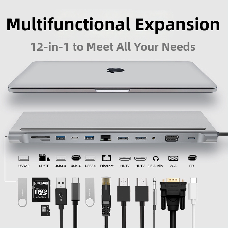 USB 3.0 dvojité HDMI MST viacmonitorová dokovacia stanica pre notebook Type-C 12-v-1 hub
