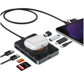 USB-C dokovacia stanica s bezdrôtovým nabíjaním 15W, 10-v-1 multi-funkčný HUB