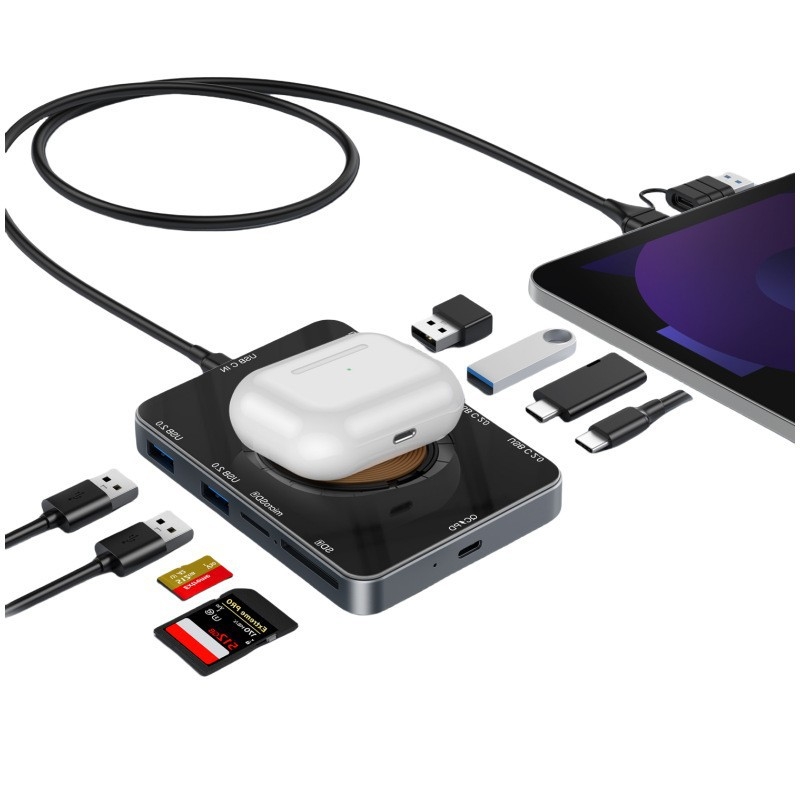 USB-C dokovacia stanica s bezdrôtovým nabíjaním 15W, 10-v-1 multi-funkčný HUB