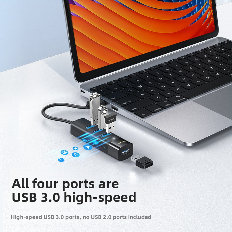 USB 3.0 štvorportový hub s dlhým dizajnom, USB rozšírovací dok 5 Gbps