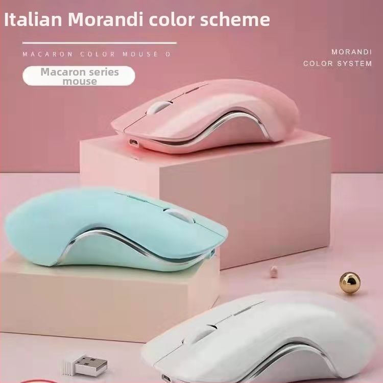 Tichá bezdrôtová myš, dobíjateľná, Bluetooth a 2.4G dvojmódové pripojenie, farba Morandi Macaron, na hranie a do kancelárie