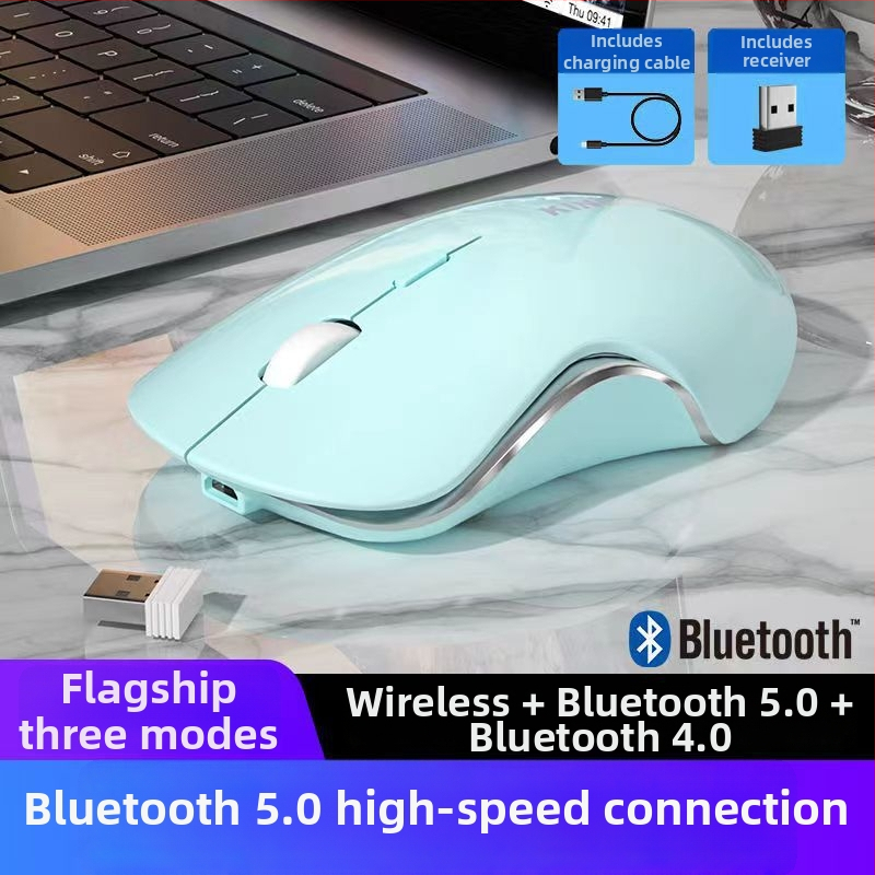 Tichá bezdrôtová myš, dobíjateľná, Bluetooth a 2.4G dvojmódové pripojenie, farba Morandi Macaron, na hranie a do kancelárie