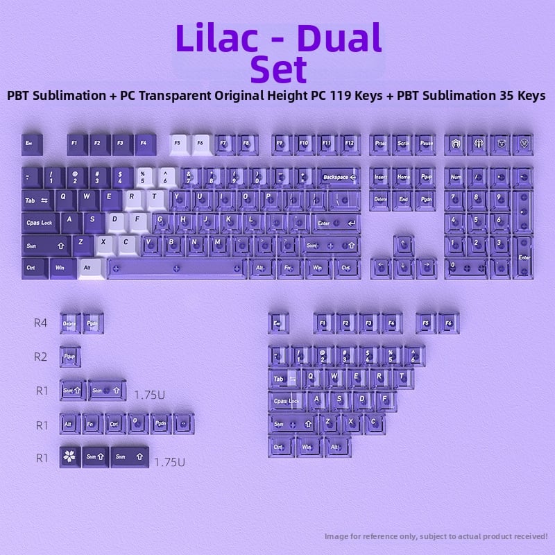 Fialový set krytov klávesov (malý kompletný set) PC+PBT dvojfarebné kryty klávesov - Pôvodná výška 154 kláves