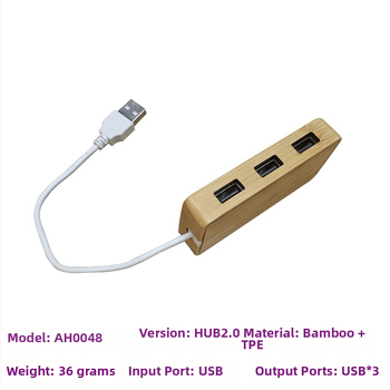 Type-C rozširovacia stanica z bambusu - USB 4-portový hub, vstup 1, výstup 4