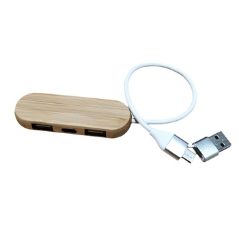 Type-C σταθμός επέκτασης από μπαμπού - USB 4 θυρών HUB, είσοδος 1, έξοδοι 4