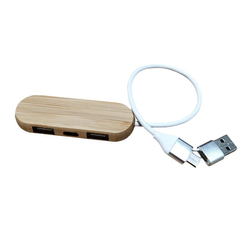 Type-C σταθμός επέκτασης από μπαμπού - USB 4 θυρών HUB, είσοδος 1, έξοδοι 4