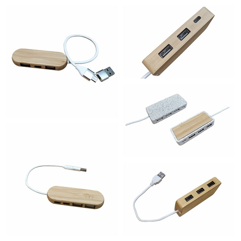 Type-C σταθμός επέκτασης από μπαμπού - USB 4 θυρών HUB, είσοδος 1, έξοδοι 4