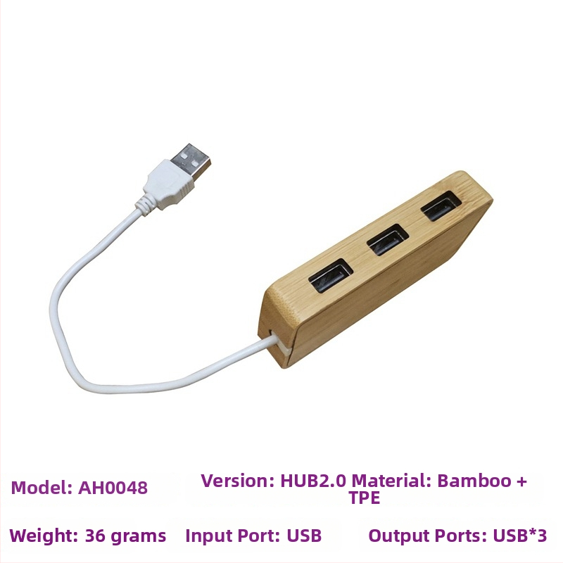 Type-C rozširovacia stanica z bambusu - USB 4-portový hub, vstup 1, výstup 4