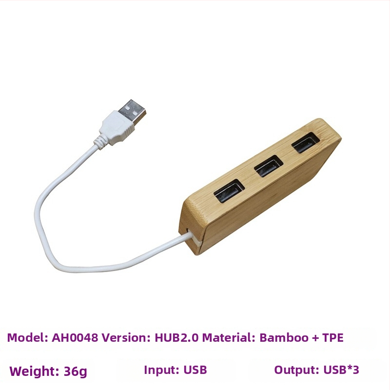 Type-C rozširovacia stanica z bambusu - USB 4-portový hub, vstup 1, výstup 4