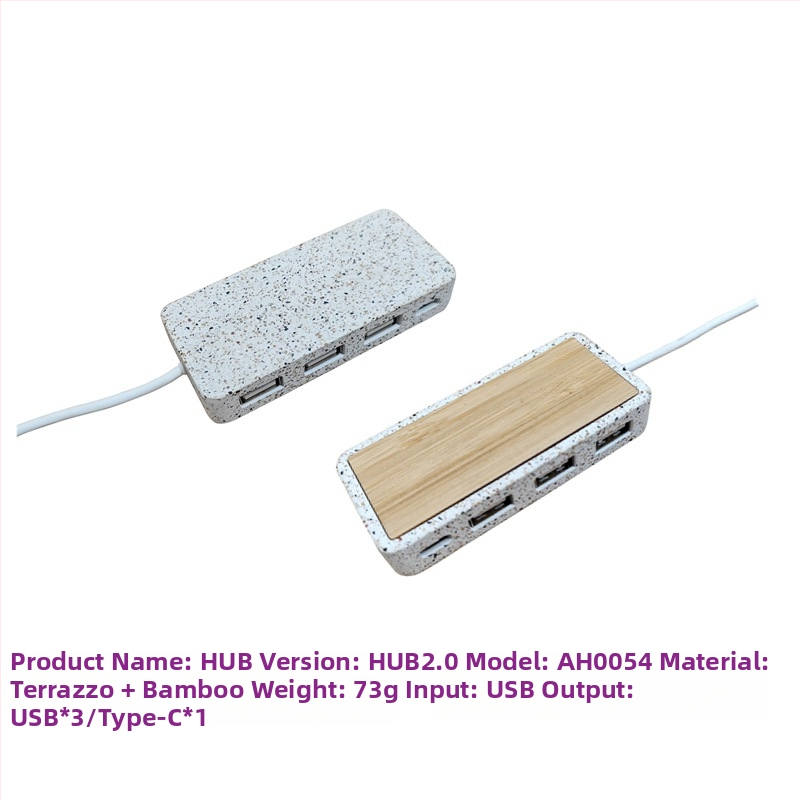 Type-C rozširovacia stanica z bambusu - USB 4-portový hub, vstup 1, výstup 4