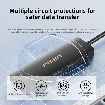 Pisen USB 3.0 4-portový napájaný hub pre notebook, adaptér pre USB flash disk a HDD