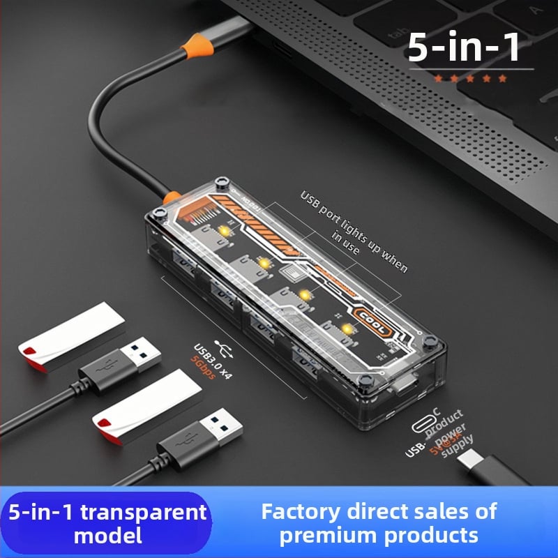 5-σε-1 Type-C docking station HUB με 4 θύρες USB PD γρήγορης φόρτισης