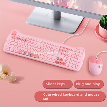 Sada káblovej klávesnice a myši Milk Tea farby, štýlová tichá myš Kitty