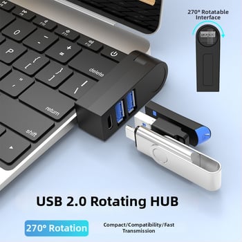 USB 2.0 trojportový hub s otáčacím dockingom pre notebooky – USB rozbočovač s viacerými rozhraniami