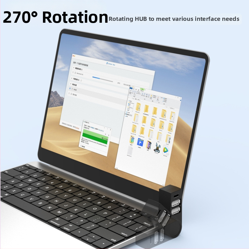 USB 2.0 trojportový hub s otáčacím dockingom pre notebooky – USB rozbočovač s viacerými rozhraniami