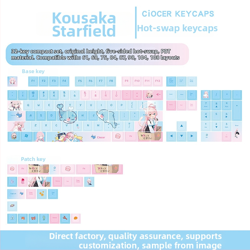 PBT keycaps pre mechanické klávesnice, téma Little Bird Starry Sky, pôvodný výškový profil, sublimácia tlače, kompatibilné s Maicong klávesnicou.